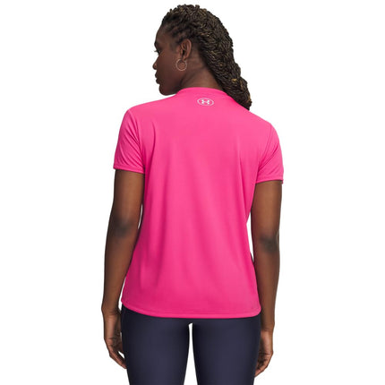 Under Armour Womens Velocity Solid Short Sleeve V Neck T Shirt, (622) Virtual Pink / / Metallic Silver, XS