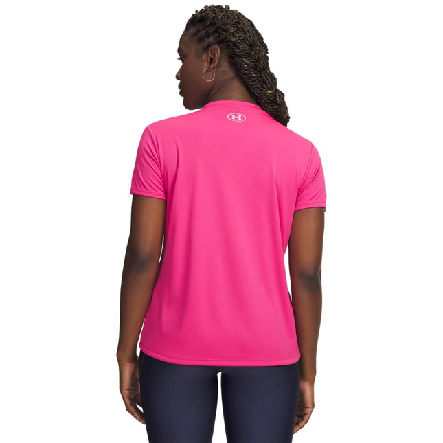 Under Armour Womens Velocity Solid Short Sleeve V Neck T Shirt, (622) Virtual Pink / / Metallic Silver, XS