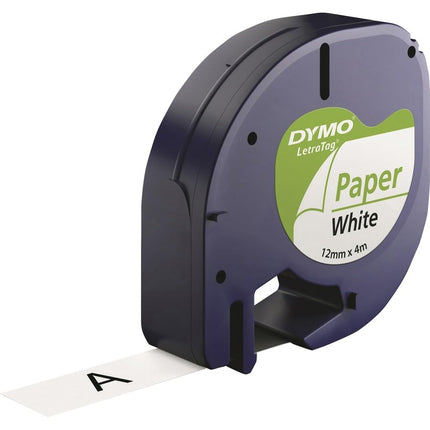 DYMO Authentic Lt Paper Labeling Tape for LetraTag Label Makers, 1/2" (12mm), Black Print On White Tape, 6-Pack
