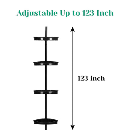 Takywep Étagère d'angle de douche à tension, Organisateur de rangement de salle de bain antirouille avec 4 étagères réglables, Étagère d'angle de douche avec patin en caoutchouc, Hauteur 101,6 cm - 122 cm, Noir