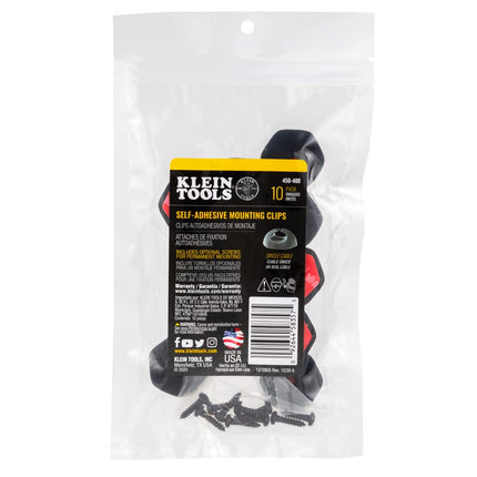 Cable Clips, Adhesive Single Slot Cable, Cord Management Mounting Clips, Optional Screw for Permanent Mounting, 10-Pack Klein Tools 450-400