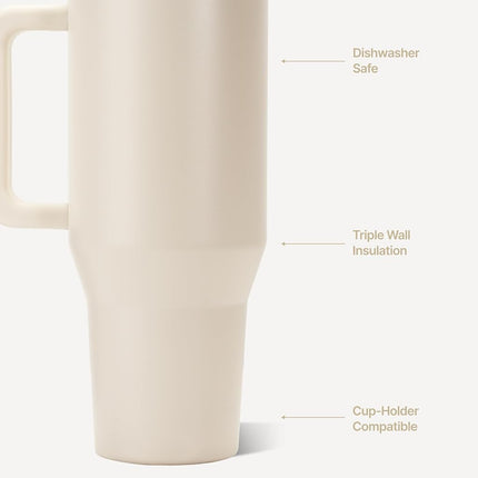 HydroJug Traveler - Modern 40 oz Tumbler with Handle & Simple Flip Straw - Car Cup Holder Friendly, Leak Resistant Water Bottle-Reusable Insulated Stainless Steel & Rubber Base - Gifts for Women & Men