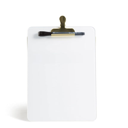 U Brands Glass Dry-Erase Desktop Easel, Tempered Glass, Gold Metal Stand, Removable Clip