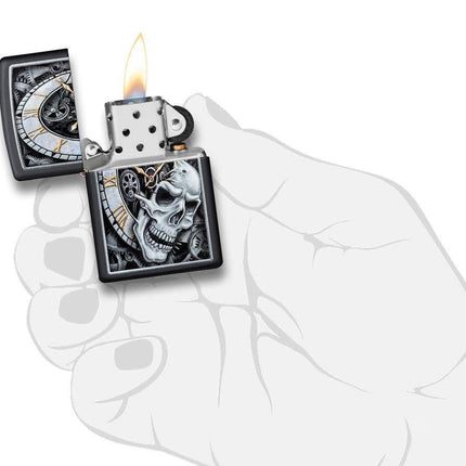 Zippo Clock Skull Zippo Clock Skull Lighter, Black Matte