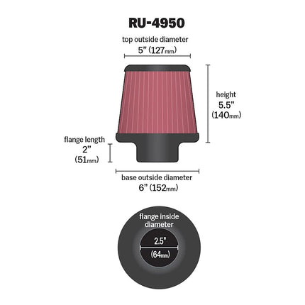 Filtro de aire cónico universal K&N de 64 mm (RU-4950)