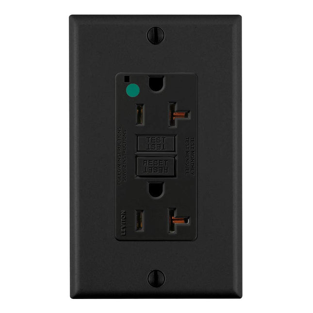 Leviton GFNT2-HGE 20A-125V Receptáculo GFCI dúplex de auto prueba, grado hospitalario extra resistente, no antimanipulación, negro, 20 amperios