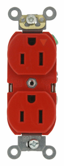Leviton 5262-IGR 15-Amp, 125 Volt, Industrial Series Heavy Duty Specification Grade, Duplex Receptacle, Industrial Grade, Isolated Ground, Red