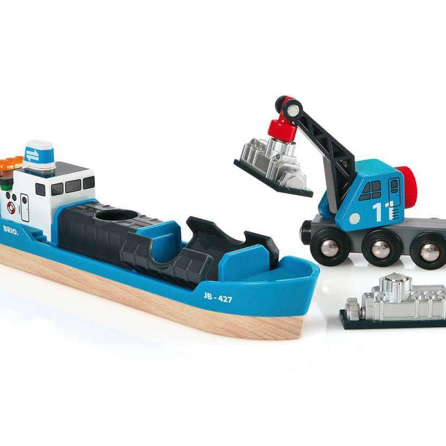BRIO World Harbour Freight Ship Boat and Crane for Kids Age 3 Years Up - Wooden Railway Accessories & Add Ons