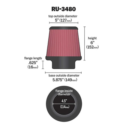 K&N Filters RU-3480 Car and Motorcycle Universal Rubber Filter