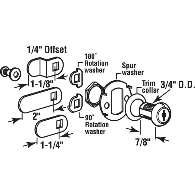 Prime-Line Products U 9943KA Drawer & Cabinet Lock, 7/8 in., Diecast, Stainless Steel, 9/16 in. Max. Panel