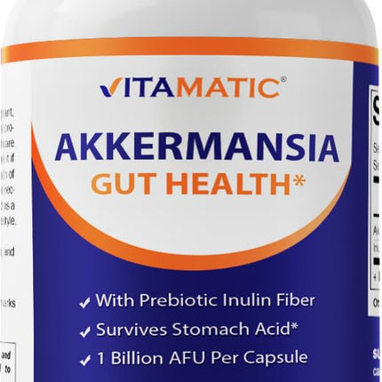 Vitamatic Akkermansia Muciniphila Gut Health - 60 DR Capsules (Delayed Released) - Made with Prebiotic Inulin Fiber