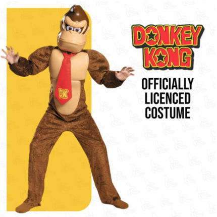 Super Mario Bros. Donkey Kong Fancy Dress for Kids, Official Nintendo by Disguise, Includes Jumpsuit with Padded Torso, Iconic Red DK Tie and Donkey Kong Mask, For 7-8 Years