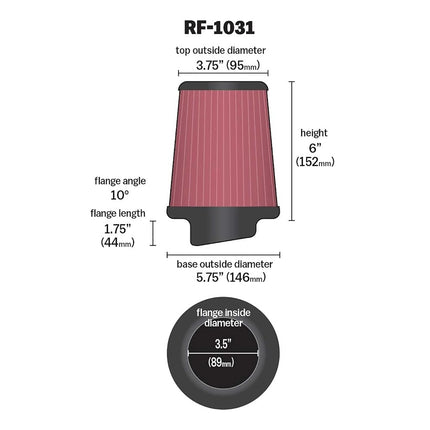K&N Filters RF-1031 Car and Motorcycle Universal Air Filter