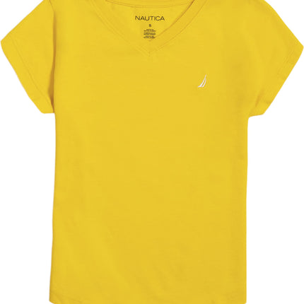 Nautica Girls' Short Sleeve V-Neck T-Shirt, Solid 