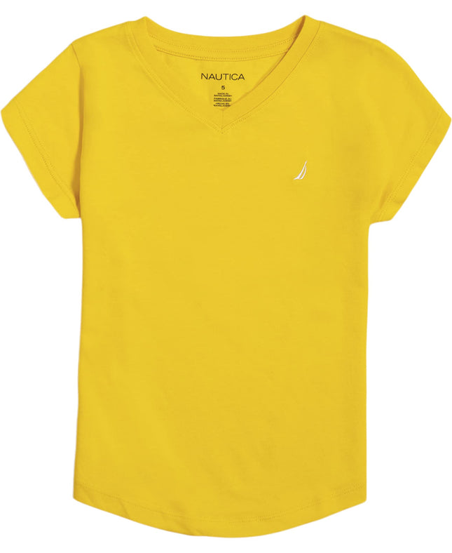 Nautica Girls' Short Sleeve V-Neck T-Shirt, Solid 
