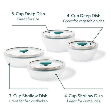 Anyday Everyday Microwave Cookware Set, Kale Colour | Rice Cooker And Vegetable Steamer For Easy Home Cooking | Safe Silicone And Glass With Deep And Shallow Dishes, Black Sesame, 4 Piece Set