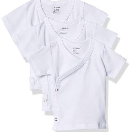 Gerber Baby 3-Pack Short-Sleeve Side-snap Shirt, White, Newborn