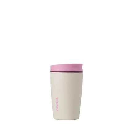 Gobelet à café Owala SmoothSip Slider en acier inoxydable isolé, Tasse à café glacé réutilisable, Tasse de voyage pour café chaud, Sans BPA, 355 ml, Rose/Beige (Daybreak)