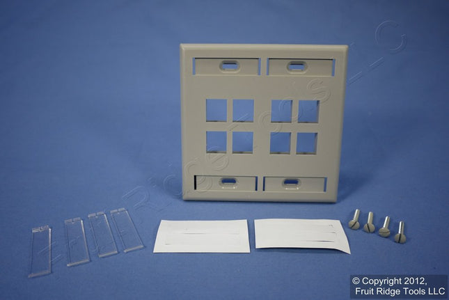 Leviton Placa de Pared QuickPort de Doble Banda de 8 Puertos con Ventanas de Identificación, 42080-8GP, Gris