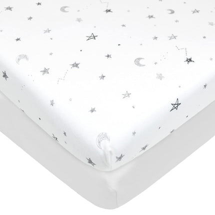 American Baby Company 2 Pack Fitted Pack and Play Sheet 39x27",GY Star & WT