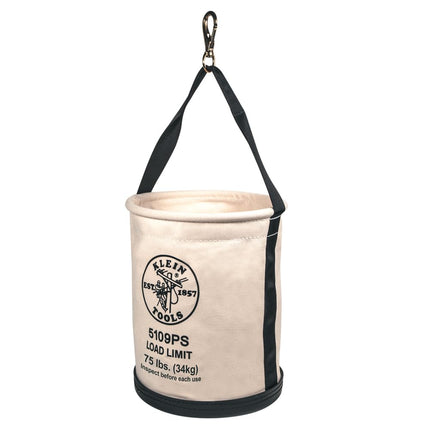 Klein Tools 5109PS Canvas Bucket, Wide-Opening Straight-Wall Tool Bucket with Pocket and Swivel Snap, 75-Pound Load Rated