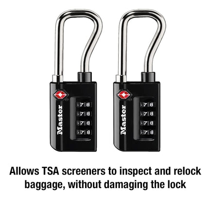 Master Lock 4696T Set Your Own Resettable Numeric Combination TSA Accepted Luggage Lock, with Extended Reach Shackle, 1-5/16" Wide Body, 1/4" Diameter Shackle, 2 Pack