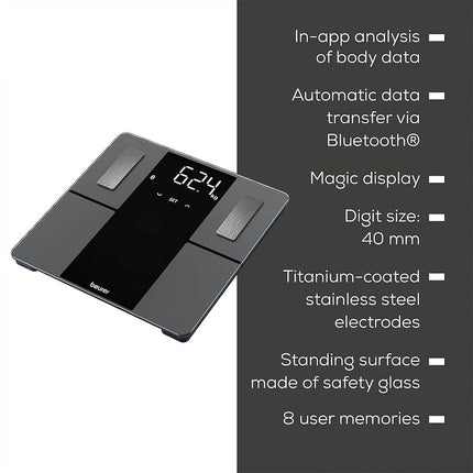 Beurer BF 500 Diagnostic Scales with Bluetooth, Digital Body Scales with App, Determination and Analysis of Body Values, Measures Body Fat and Muscle Scale, Extra Large Display