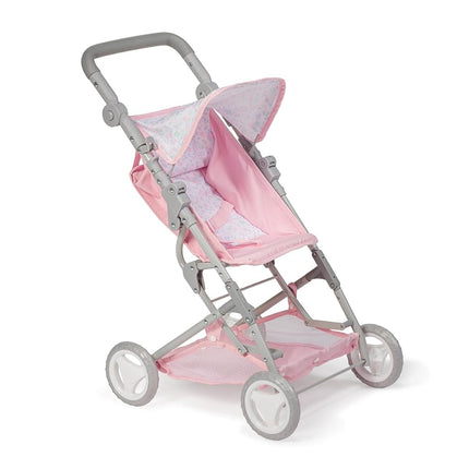 JC Toys - Folding pushchair, for dolls up to 45 cm, ideal for playing and walking, Pink with floral decoration, designed by Berenguer, +3 years