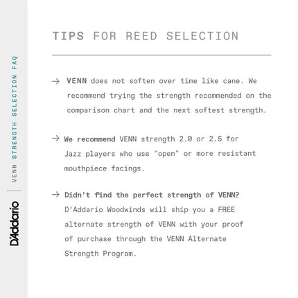 D'Addario VENN G2 Synthetic Clarinet Reeds - Bb Clarinet Reed with Advanced Synthetic Reed Construction of Polymer Fibers, Resin, Natural Cane - Strength 4.0