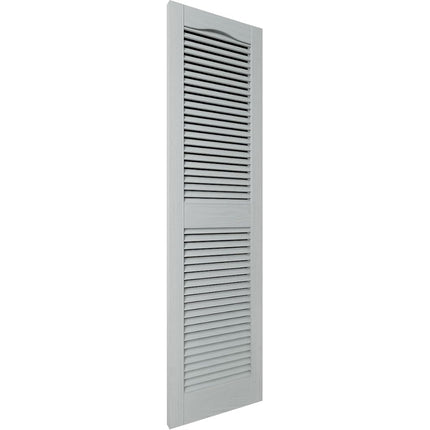 12"W x 25"H Lifetime Vinyl, Standard Cathedral Top Center Mullion, Open Louver Shutters, w/Installation Shutter-Lok's & Matching Screws (Per Pair), Platinum