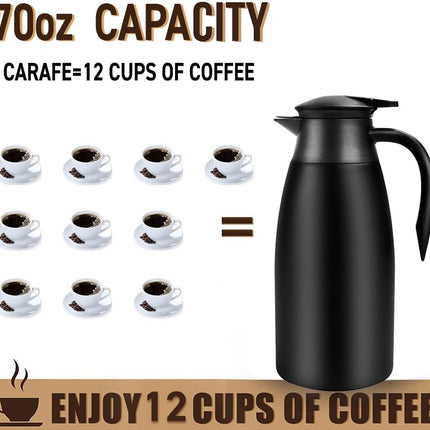 GearRoot 2pcs 70oz Coffee Carafe Airpot Insulated Coffee Urn Stainless Steel Vacuum Thermal Pot Dispenser for Coffee, Hot Water, Tea, Hot Beverage - Keep 12 Hours Hot, 24 Hours Cold (Black)