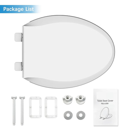 Durable Elongated Toilet Seat with Slow Soft Close - Easy to Install and Clean, Never Loosens - White, Fits Most Elongated Toilets