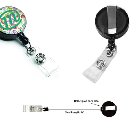 Caroline's Treasures Letter M Flowers Pink Teal Green Initial Retractable Badge Reel, Multicolor (CJ2011-MBR)