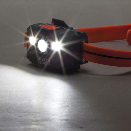 Lampe frontale à LED rechargeable à arrêt automatique Klein Tools 56064, bracelet en silicone, 400 lumens, autonomie toute la journée, pour le travail, la course, la randonnée en extérieur, le camping