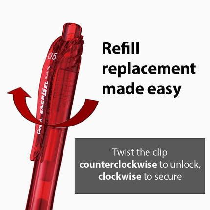 Pentel 0.5 mm EnerGel Ink Refills - Red Ink (Pack of 12 Refills)