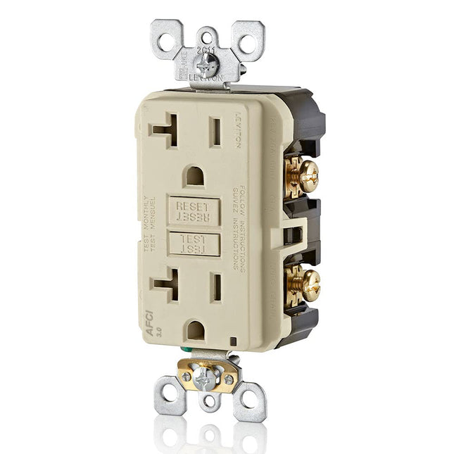 Leviton AFTR2-T SmartlockPro Outlet Branch Circuit Arc-Fault Circuit Interrupter Receptacle, 20-Amp, 120-volt, Light Almond