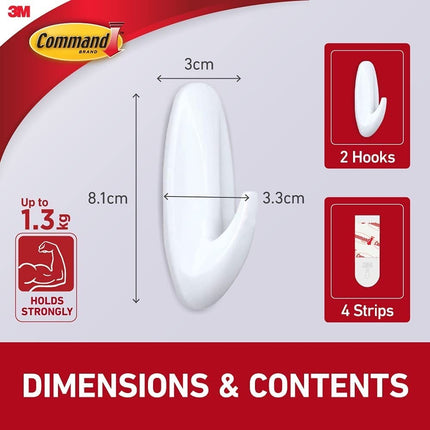 Command Designer Hooks BP1PTF, Medium, White, 4-Hooks