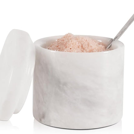 SPESHSTONES Marble Salt Cellar with Lid and Spoon 