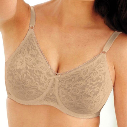 Bali Lace 'N Smooth Underwire Bra, Lace Bra with Stay-in-Place Straps, Full-Coverage Stretch-Lace Underwire Bra for Everyday, Nude, 38C
