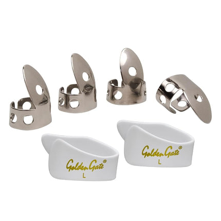 Golden Gate GP1-4W Thumb & Finger Pick Pack – Stainless Steel/White – Large
