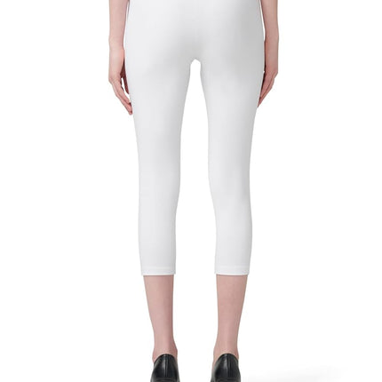HUE Women's Wide Waistband Blackout Cotton Capri Leggings, Assorted Hosiery, White, L UK