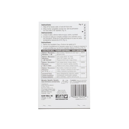 Klein Tools Libro de marcadores de cables 56252, 277/480 V 3 fases 1-48