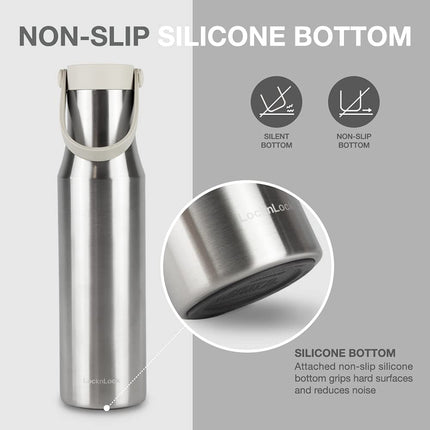 LocknLock Metro Bottle Double-Wall Insulated Stainless Steel with Silicone Handle, 24 oz, Silver
