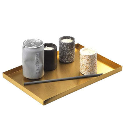 FREELOVE Stianless Steel Serving Vanity Tray - Gold Tray - Geometric (Gold 12, Rectangle 8'' by 12'')