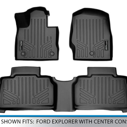 SMARTLINER All Weather Custom Fit Floor Mats 2 Row Liner Set Black for 2020 Ford Explorer Fits 6 and 7 Passenger Models