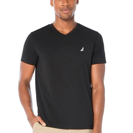 Nautica Men's Short Sleeve Solid Slim Fit V-Neck T-Shirt, True Black, Large