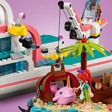 LEGO Friends Rescue Mission Boat 41381 Boat Building Kit with Mini Dolls and Toy Sea Creatures includes Narwhal Figure, Treasure Chest and more for Creative Play (908 Pieces)
