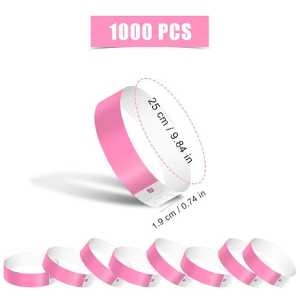 1000 Pcs Paper Wristbands for Events - Waterproof Neon Party Bands, Entrance Bracelets for Music Festival, Concert, Contest (Pink)