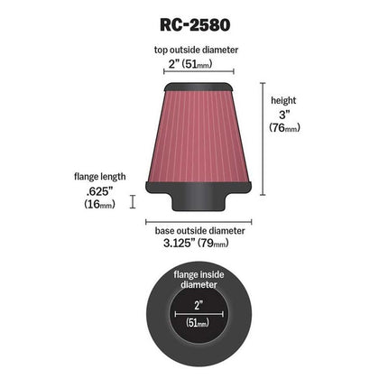K and N RC-2580 Car and Motorcycle Universal Chrome Filter