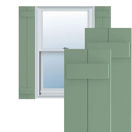 Ekena Millwork 10 3/4"W x 37"H True Fit PVC, Two Board Joined Board-n-Batten Shutters, Track Green (Per Pair - Hardware Not Included)